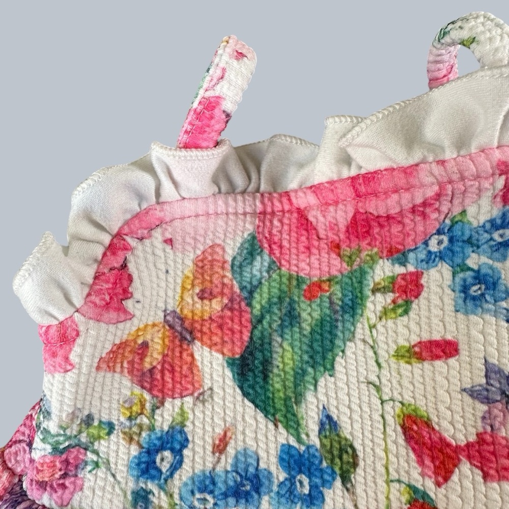 Floral Pink Baby Bubble Romper With Ruffle - Picture 3 of 5